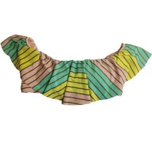 Trina Turk Off the Shoulder Bandeau Ruffle Pastel Stripe Swimsuit Top Size 6